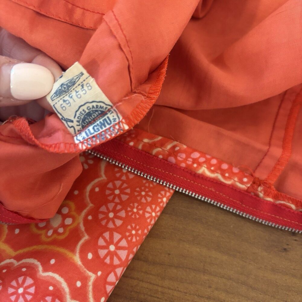 VTG 60s Mod Sheath Dress Orange Pink Psychedelic Paisley Silky Union Made S/6 - Picture 8 of 11